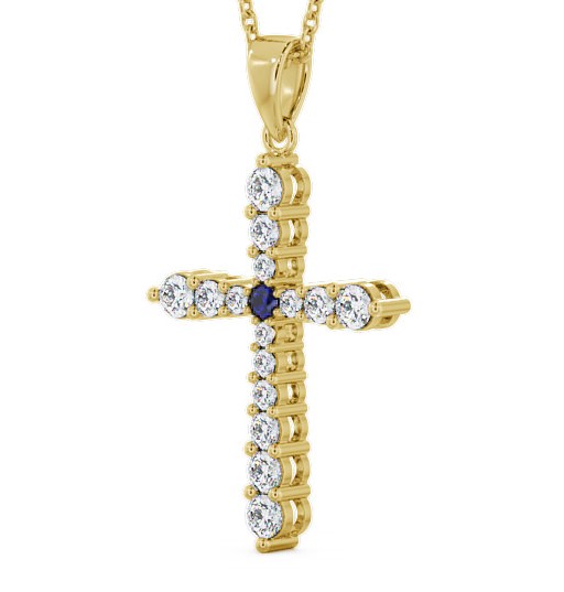 Cross Blue Sapphire and Diamond 0.97ct Pendant 18K Yellow Gold PNT1GEM_YG_BS_THUMB1