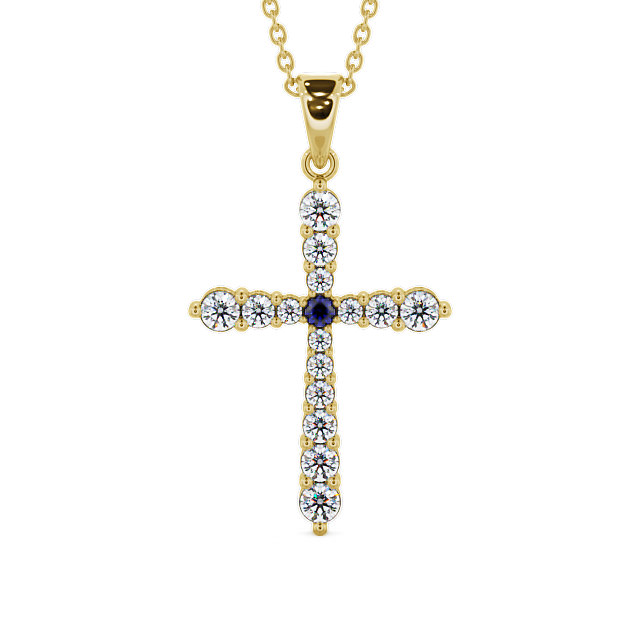 Cross Blue Sapphire and Diamond 0.97ct Pendant 9K Yellow Gold - Abbey PNT1GEM_YG_BS_THUMB2