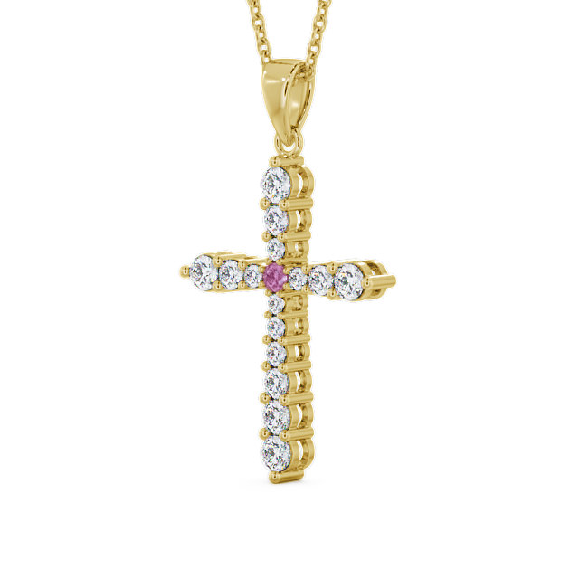 Cross Pink Sapphire and Diamond 0.97ct Pendant 9K Yellow Gold - Abbey PNT1GEM_YG_PS_THUMB2
