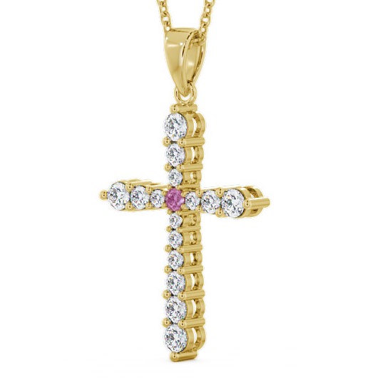 Cross Pink Sapphire and Diamond 0.97ct Pendant 18K Yellow Gold PNT1GEM_YG_PS_THUMB1