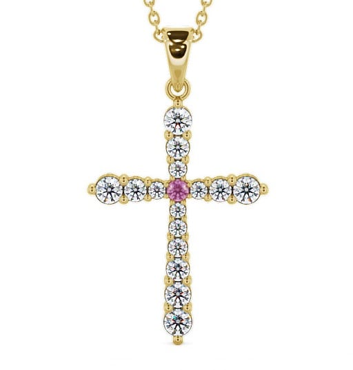 Cross Pink Sapphire and Diamond 0.97ct Pendant 9K Yellow Gold PNT1GEM_YG_PS_THUMB2 