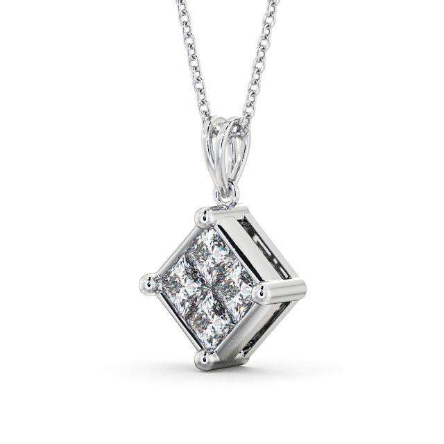 Cluster Princess Diamond Pendant 18K White Gold - Cheadle PNT22_WG_SIDE