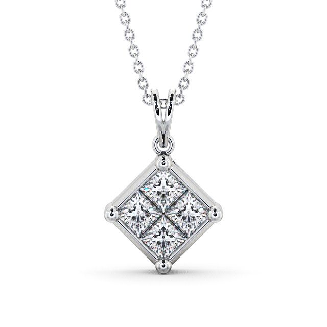 Cluster Princess Diamond Pendant 18K White Gold - Cheadle PNT22_WG_UP