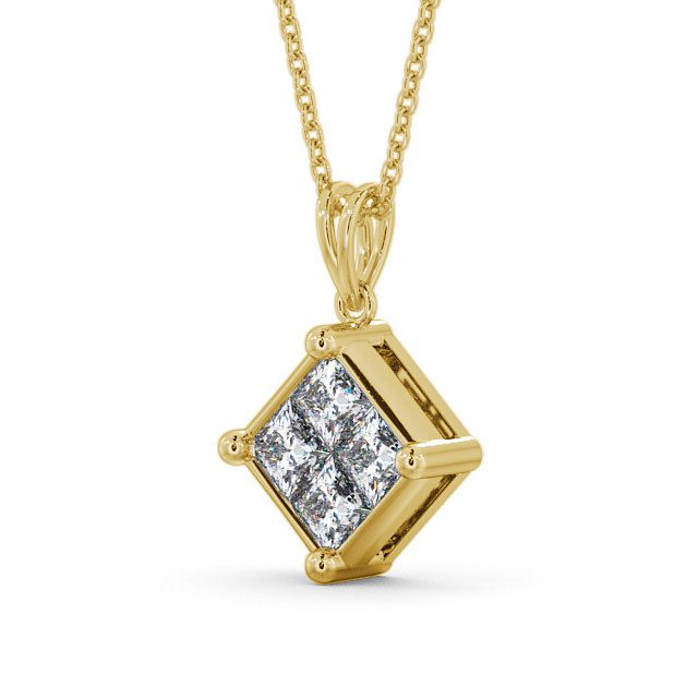 Cluster Princess Diamond Pendant 18K Yellow Gold - Cheadle PNT22_YG_SIDE