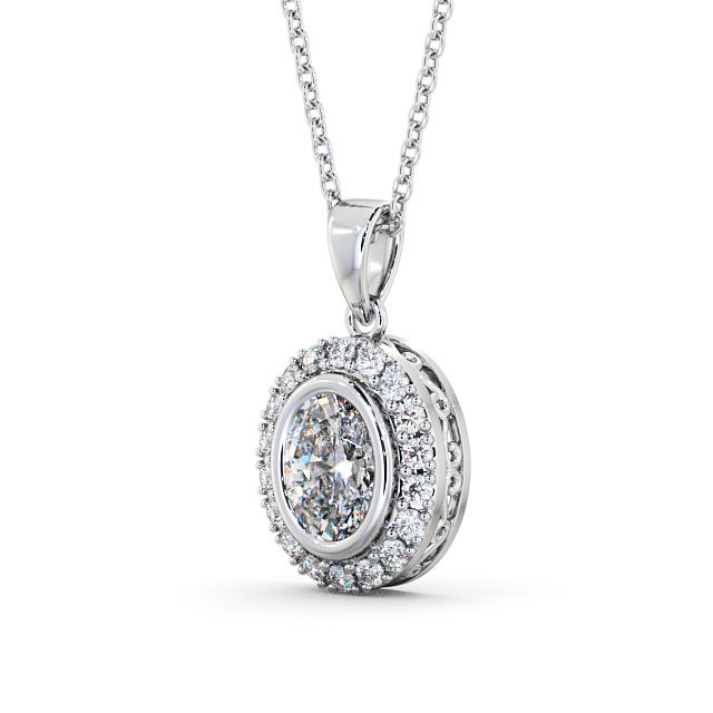 Halo Oval Diamond Pendant 18K White Gold - Cleigh PNT23_WG_SIDE