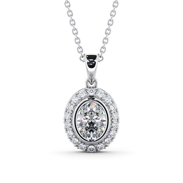 Halo Oval Diamond Pendant 18K White Gold - Cleigh PNT23_WG_UP
