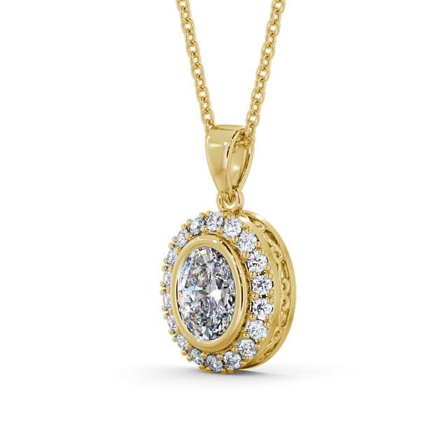 Halo Oval Diamond Pendant 18K Yellow Gold - Cleigh PNT23_YG_SIDE