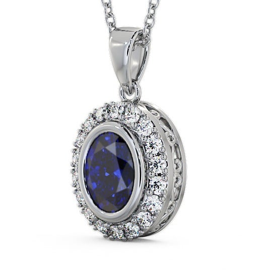 Halo Blue Sapphire and Diamond 1.82ct Pendant 18K White Gold - Cleigh PNT23GEM_WG_BS_THUMB1