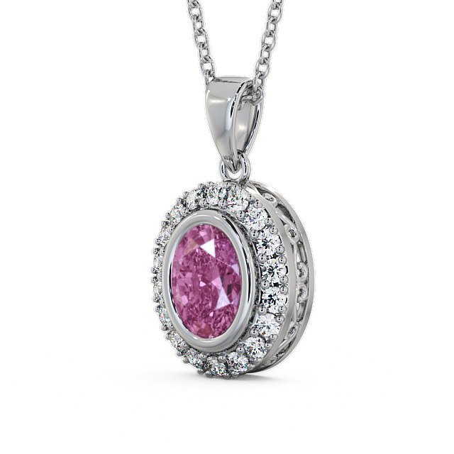 Halo Pink Sapphire and Diamond 1.82ct Pendant 18K White Gold - Cleigh