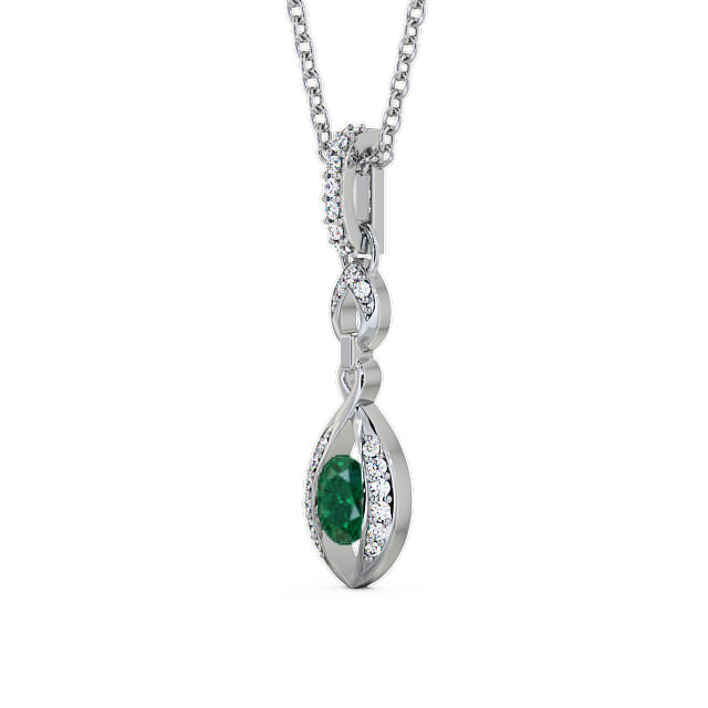 Drop Style Emerald and Diamond 0.61ct Pendant 9K White Gold - Ingoe