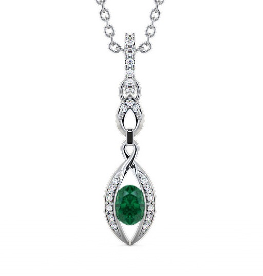  Drop Style Emerald and Diamond 0.61ct Pendant 18K White Gold - Ingoe PNT25GEM_WG_EM_THUMB2 
