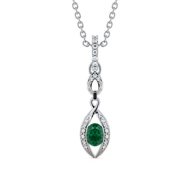 Drop Style Emerald and Diamond 0.61ct Pendant 9K White Gold - Ingoe PNT25GEM_WG_EM_THUMB2
