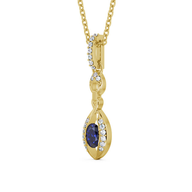 Drop Style Blue Sapphire and Diamond 0.69ct Pendant 9K Yellow Gold - Ingoe