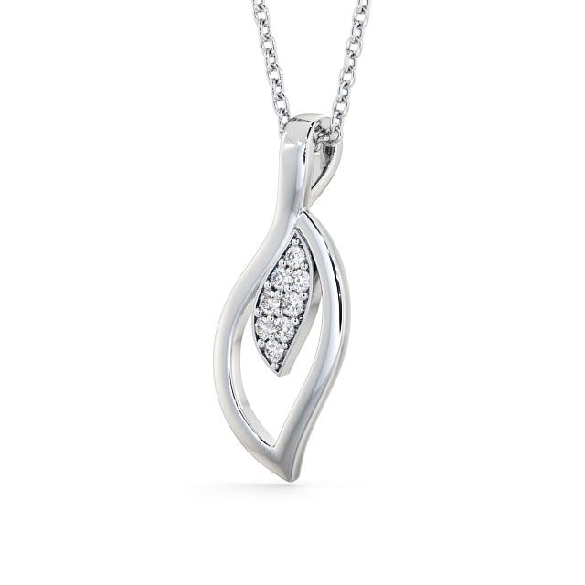 Leaf Shaped Diamond Pendant 18K White Gold - Laverley
