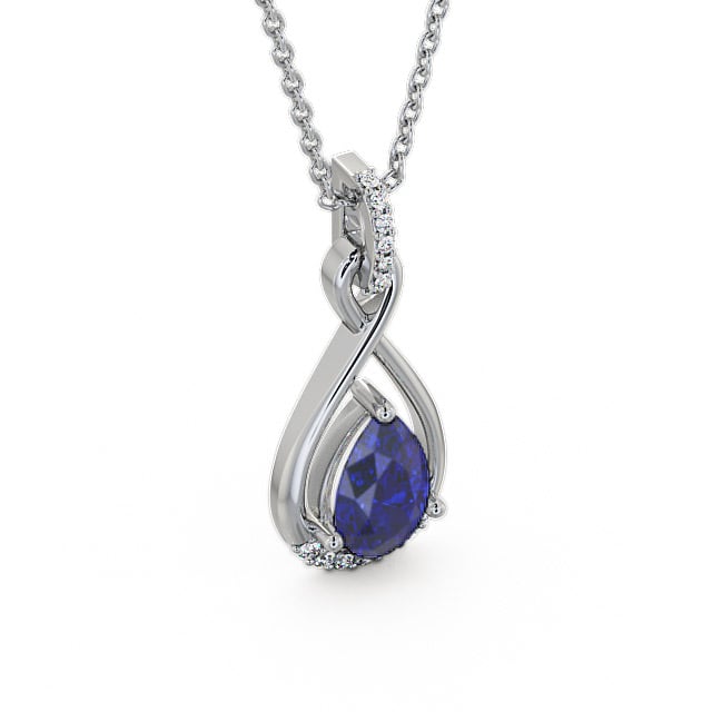 Drop Style Blue Sapphire and Diamond 1.95ct Pendant 18K White Gold - Anmer PNT29GEM_WG_BS_THUMB2