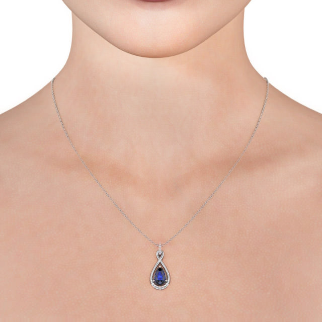 Drop Style Blue Sapphire and Diamond 1.95ct Pendant 9K White Gold - Anmer PNT29GEM_WG_BS_THUMB2