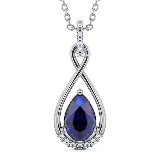  Drop Style Blue Sapphire and Diamond 1.95ct Pendant 18K White Gold - Anmer PNT29GEM_WG_BS_THUMB2 
