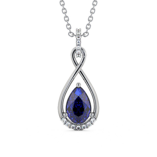 Drop Style Blue Sapphire and Diamond 1.95ct Pendant 9K White Gold - Anmer PNT29GEM_WG_BS_THUMB2