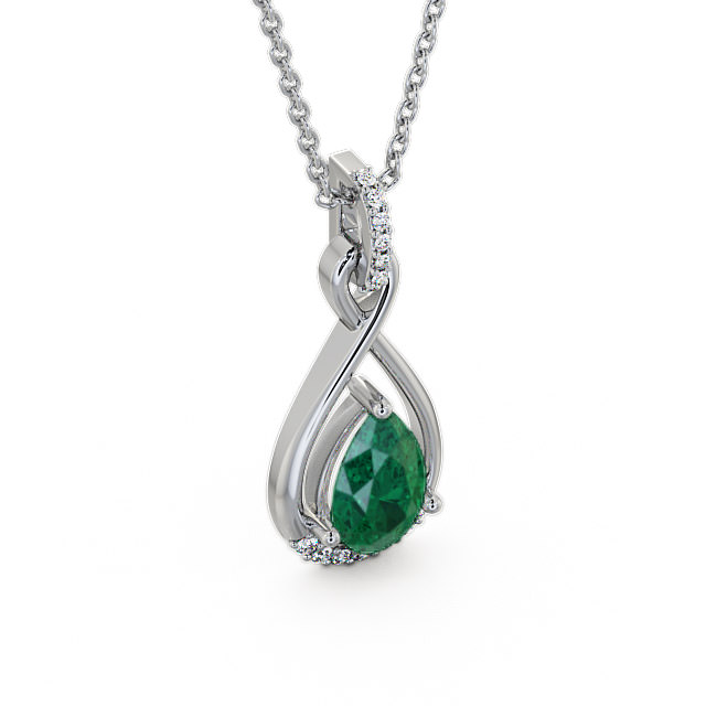 Drop Style Emerald and Diamond 1.80ct Pendant 18K White Gold - Anmer PNT29GEM_WG_EM_THUMB2