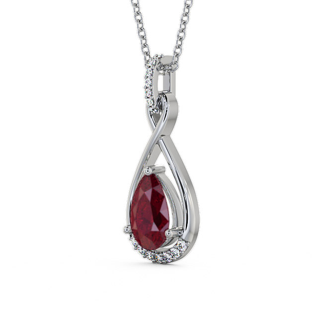 Drop Style Ruby and Diamond 1.95ct Pendant 9K White Gold - Anmer