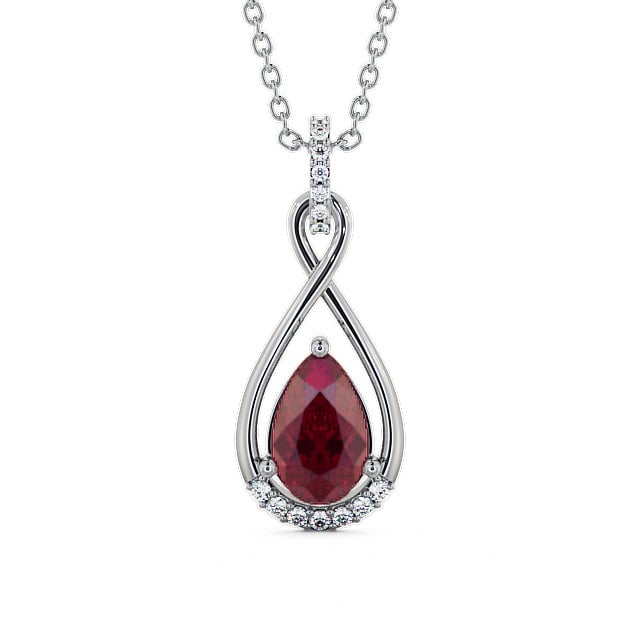 Drop Style Ruby and Diamond 1.95ct Pendant 9K White Gold - Anmer PNT29GEM_WG_RU_THUMB2