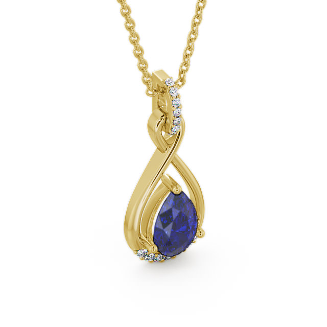 Drop Style Blue Sapphire and Diamond 1.95ct Pendant 9K Yellow Gold - Anmer PNT29GEM_YG_BS_THUMB2