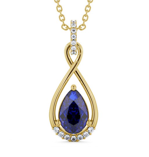  Drop Style Blue Sapphire and Diamond 1.95ct Pendant 18K Yellow Gold - Anmer PNT29GEM_YG_BS_THUMB2 