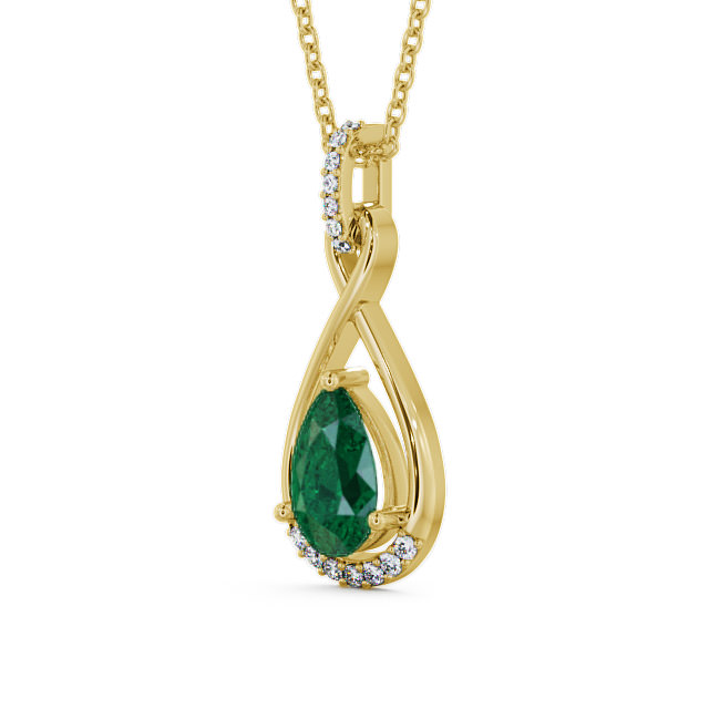 Drop Style Emerald and Diamond 1.80ct Pendant 9K Yellow Gold - Anmer