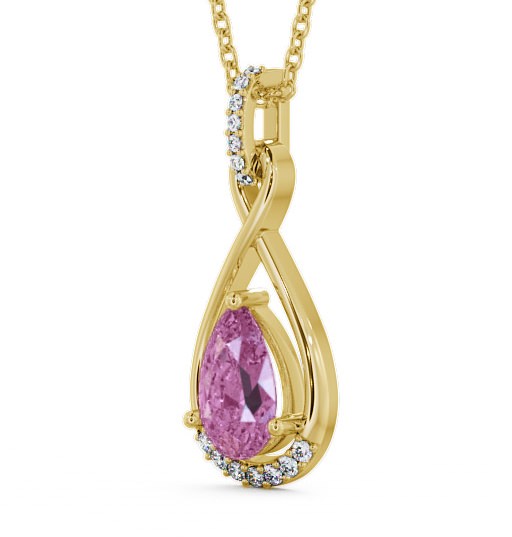 Drop Style Pink Sapphire and Diamond 1.95ct Pendant 9K Yellow Gold - Anmer PNT29GEM_YG_PS_THUMB1