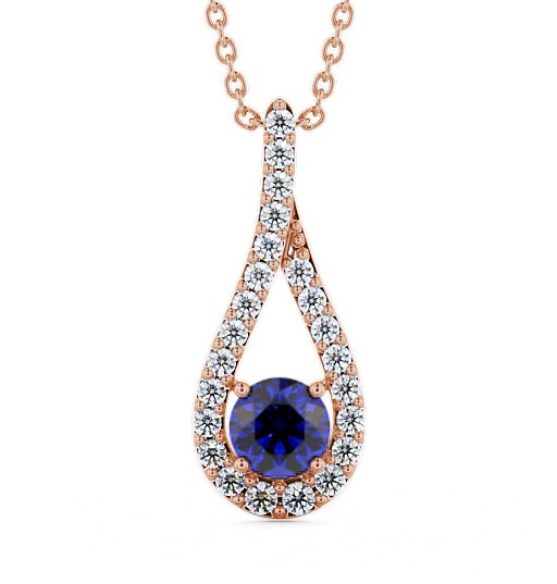  Drop Style Blue Sapphire and Diamond 1.55ct Pendant 9K Rose Gold - Kentra PNT2GEM_RG_BS_THUMB2 