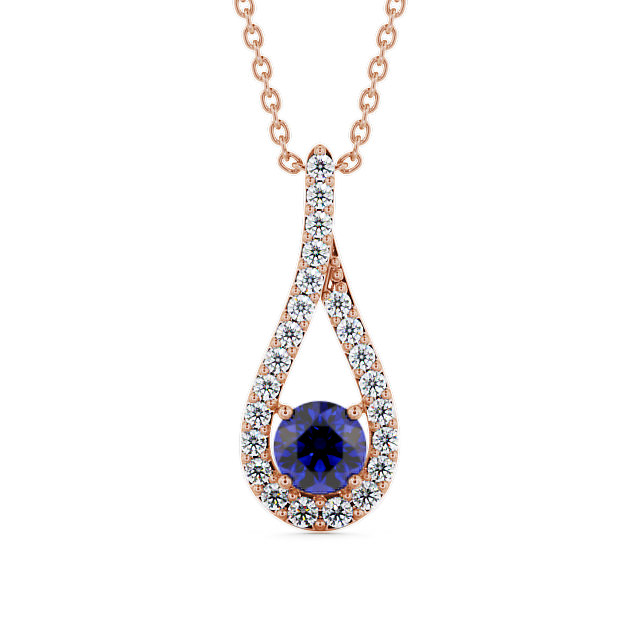 Drop Style Blue Sapphire and Diamond 1.55ct Pendant 18K Rose Gold - Kentra PNT2GEM_RG_BS_THUMB2