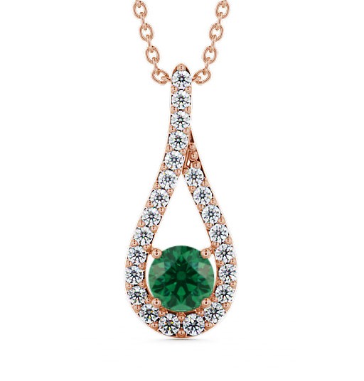  Drop Style Emerald and Diamond 1.30ct Pendant 9K Rose Gold - Kentra PNT2GEM_RG_EM_THUMB2 