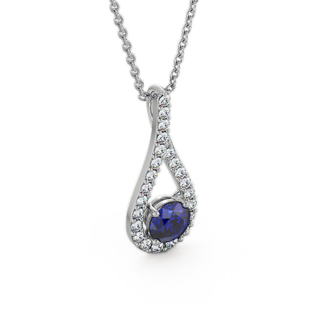 Drop Style Blue Sapphire and Diamond 1.55ct Pendant 9K White Gold - Kentra PNT2GEM_WG_BS_THUMB2