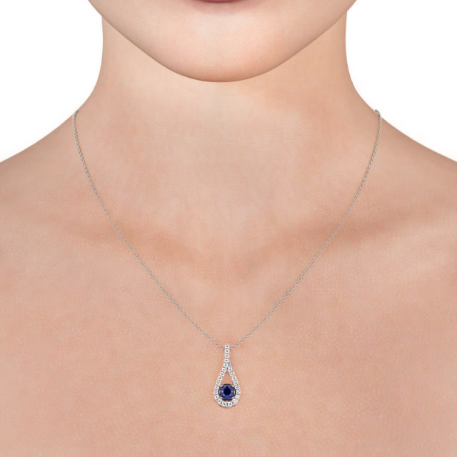 Drop Style Blue Sapphire and Diamond 1.55ct Pendant 9K White Gold - Kentra PNT2GEM_WG_BS_THUMB2