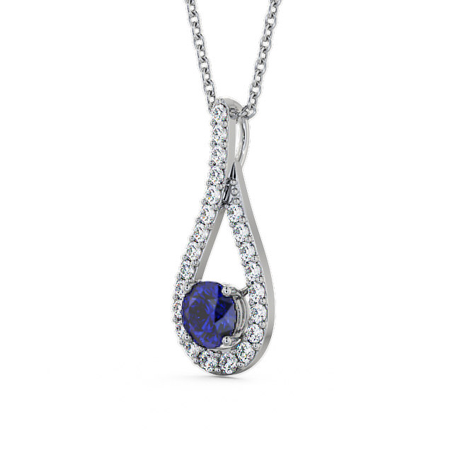 Drop Style Blue Sapphire and Diamond 1.55ct Pendant 9K White Gold - Kentra