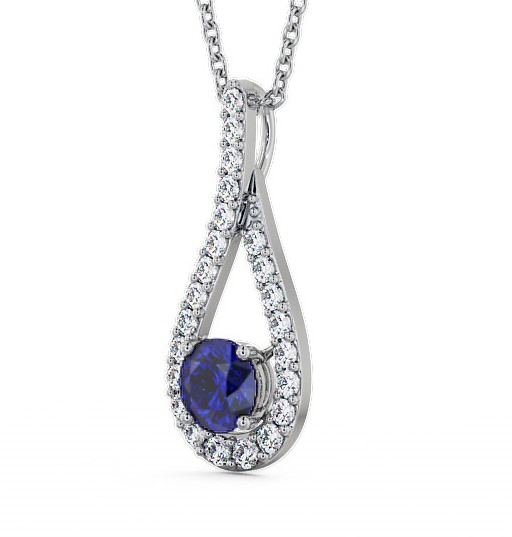 Drop Style Blue Sapphire and Diamond 1.55ct Pendant 18K White Gold PNT2GEM_WG_BS_THUMB1 