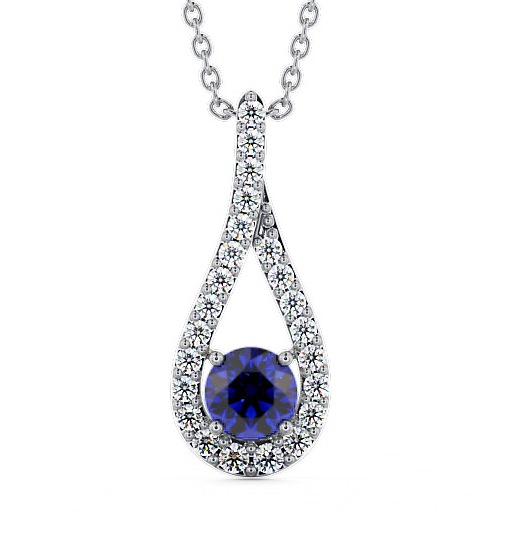 Drop Style Blue Sapphire and Diamond 1.55ct Pendant 18K White Gold PNT2GEM_WG_BS_THUMB2 