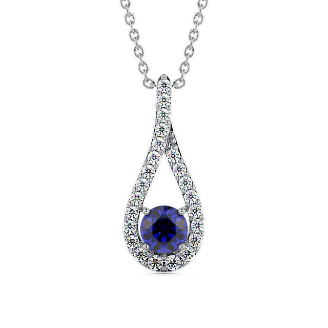 Drop Style Blue Sapphire and Diamond 1.55ct Pendant 18K White Gold - Kentra PNT2GEM_WG_BS_THUMB2