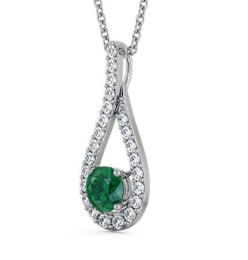 Drop Style Emerald and Diamond 1.30ct Pendant 18K White Gold PNT2GEM_WG_EM_THUMB1