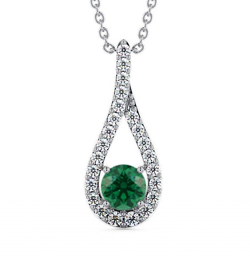 Drop Style Emerald and Diamond 1.30ct Pendant 18K White Gold PNT2GEM_WG_EM_THUMB2 