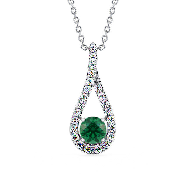 Drop Style Emerald and Diamond 1.30ct Pendant 18K White Gold - Kentra PNT2GEM_WG_EM_THUMB2