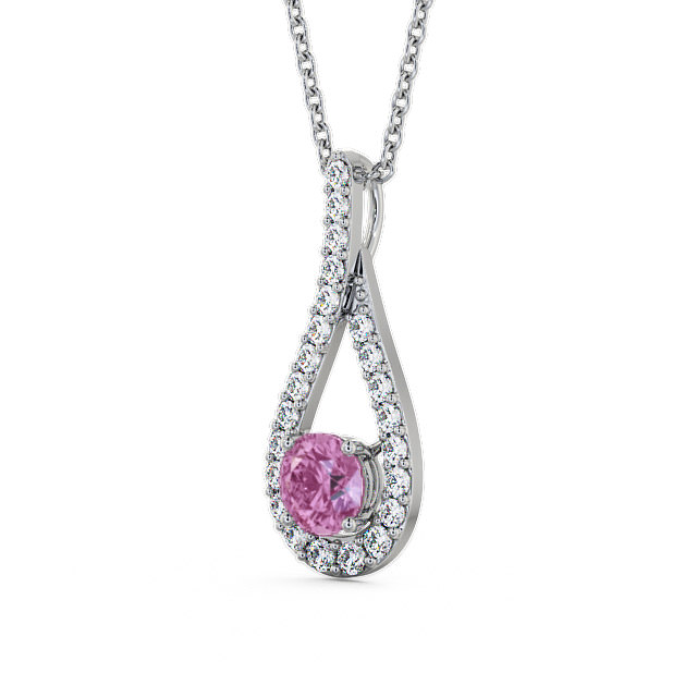 Drop Style Pink Sapphire and Diamond 1.55ct Pendant 18K White Gold - Kentra