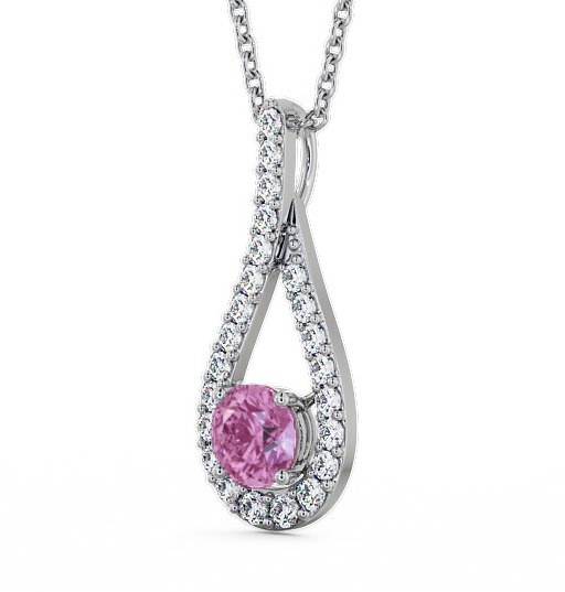 Drop Style Pink Sapphire and Diamond 1.55ct Pendant 18K White Gold - Kentra PNT2GEM_WG_PS_THUMB1