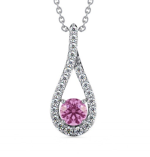 Drop Style Pink Sapphire and Diamond 1.55ct Pendant 18K White Gold PNT2GEM_WG_PS_THUMB2 
