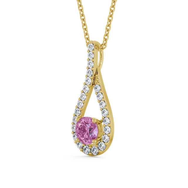 Drop Style Pink Sapphire and Diamond 1.55ct Pendant 9K Yellow Gold - Kentra