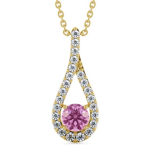  Drop Style Pink Sapphire and Diamond 1.55ct Pendant 9K Yellow Gold - Kentra PNT2GEM_YG_PS_THUMB2 