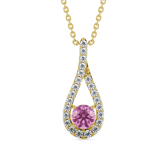Drop Style Pink Sapphire and Diamond 1.55ct Pendant 9K Yellow Gold - Kentra PNT2GEM_YG_PS_THUMB2