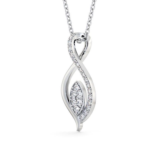 Leaf Shaped Diamond Pendant 9K White Gold - Rivelin PNT30_WG_SIDE