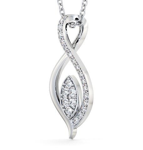 Leaf Shaped Diamond Cluster Pendant 18K White Gold PNT30_WG_THUMB1