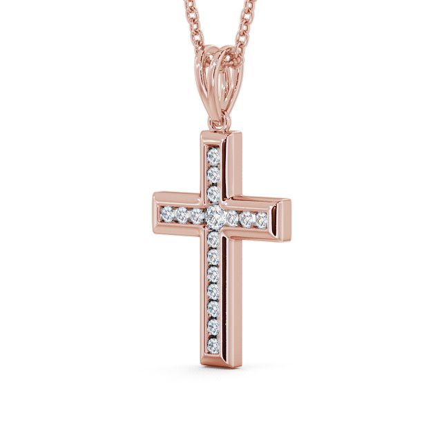 Cross Round Diamond Pendant 18K Rose Gold - Saint PNT31_RG_SIDE